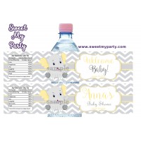 Yellow and grey elephant baby shower water bottle labels,(005ebs)